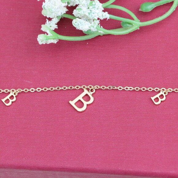"Rose Gold Chain Bracelet with 'B' Initial Charm and Adjustable Size, XPBL1022 - Picture 10 of 11